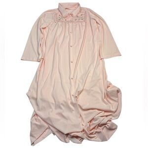 Vintage Gossard Women's Medium Robe Peach Nylon Floral Embroidered Maxi Long